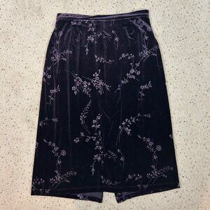 Vintage Purple Velvet Floral Midi Skirt Whimsigoth Fairy Grunge Size 1X Women's